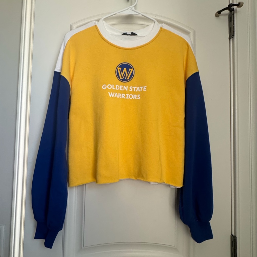 Golden State Warriors Wear by Erin Andrews Cropped Crewneck Sweatshirt NWT